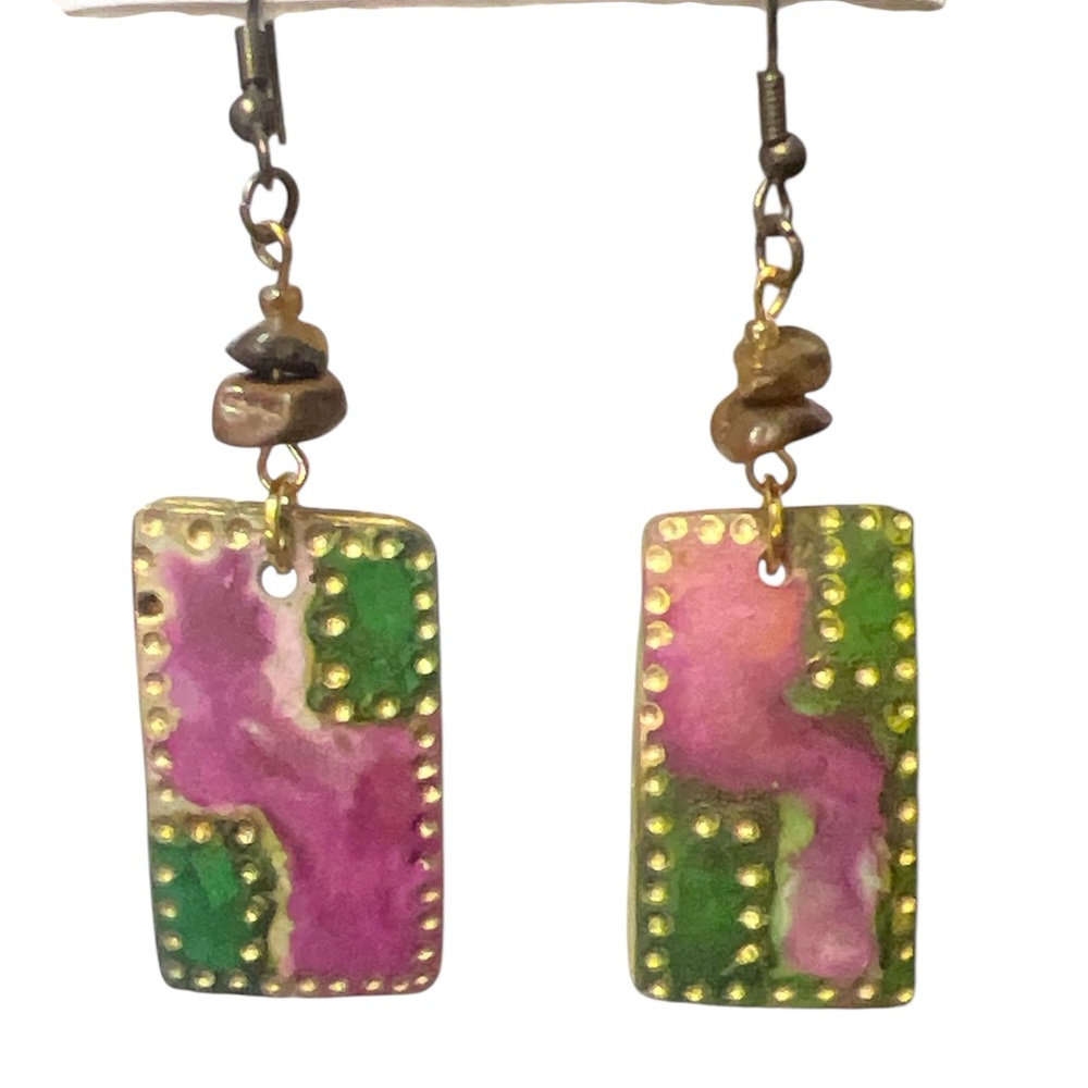 - Hand painted, carved, wood burned gourd earrings